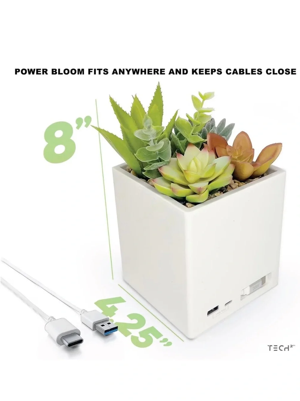 Tech² Power Bloom 45W Succulent Plant Fast Charging POWER BLOOM Station USB C&A